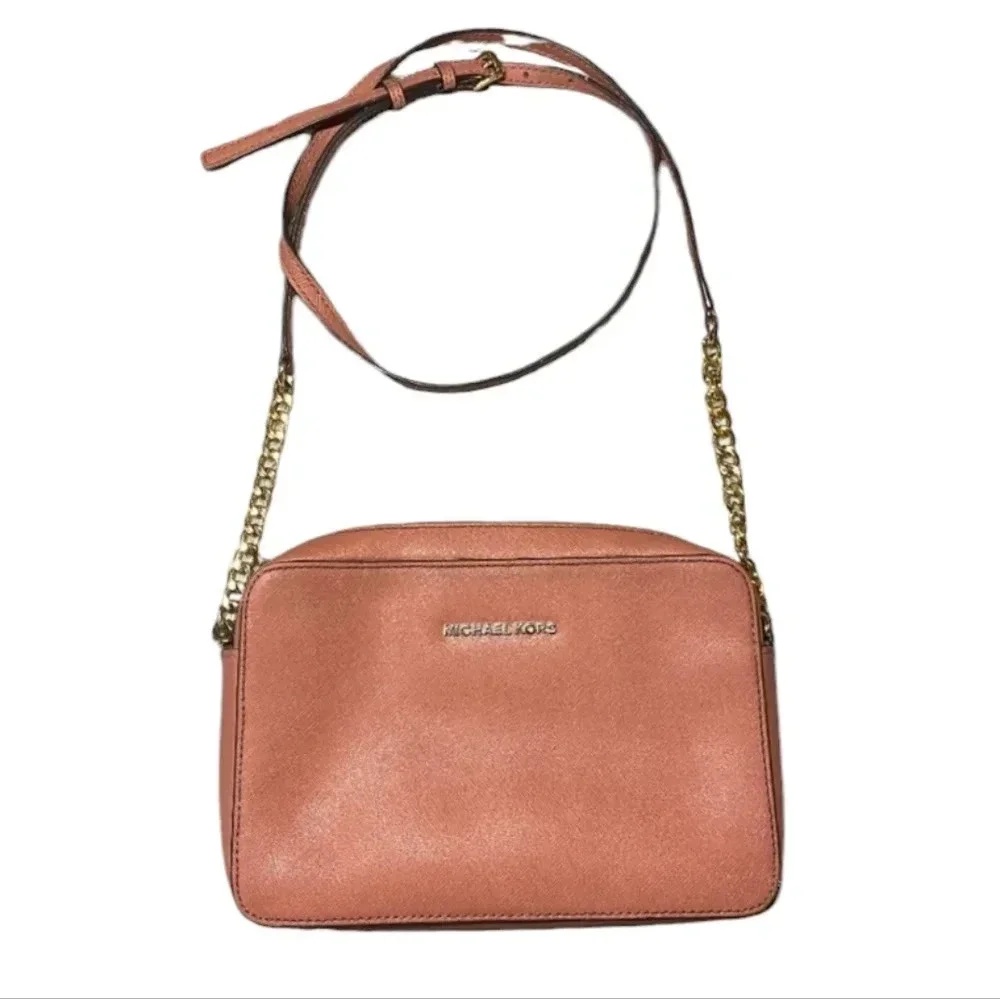 Michael Kors Pink Crossbody Jet Set Purse Saffiano Leather